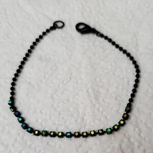 Black Mini Bead Bracelet With Aurora Borealis Highlights**8"**Lobster Claw Clasp